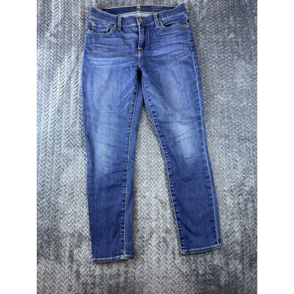 7 For All Mankind Gwenevere Cropped Jeans Women 26 Blue Denim Stretch Light Wash